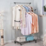 Penderie 2 Barre et porte-chaussures 2 en 1 en acier inoxydable